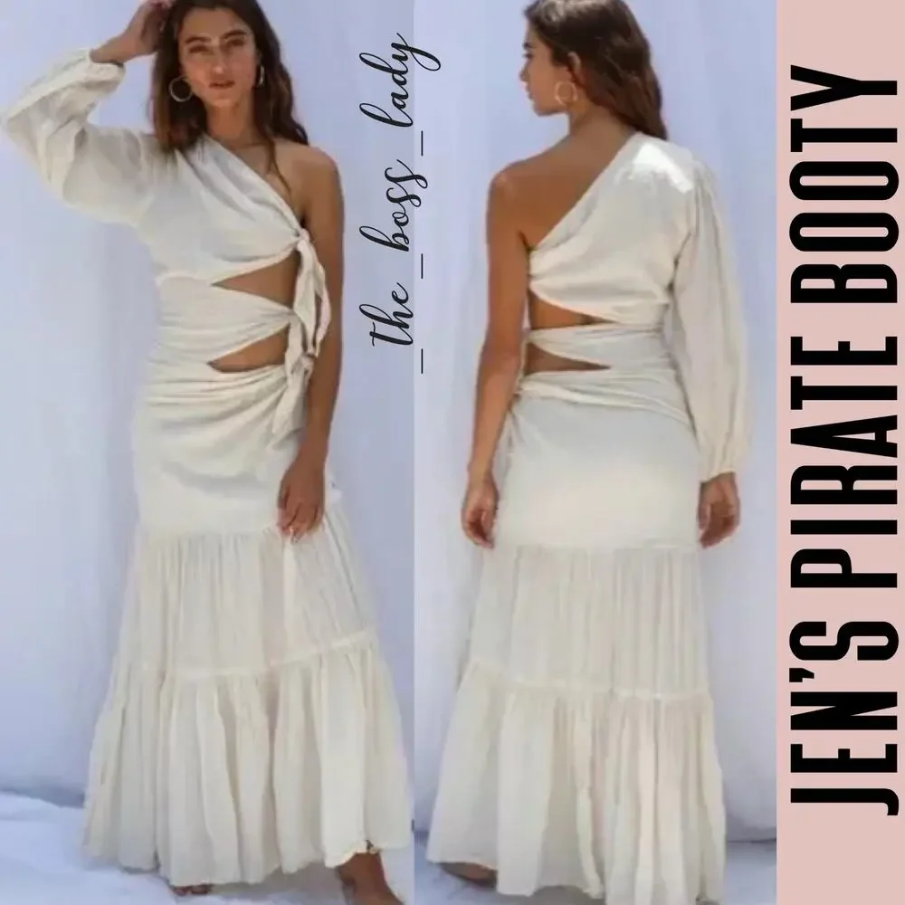Free People x Jen's Pirate Booty maxi dress cutout pleated ruffled tiered XS